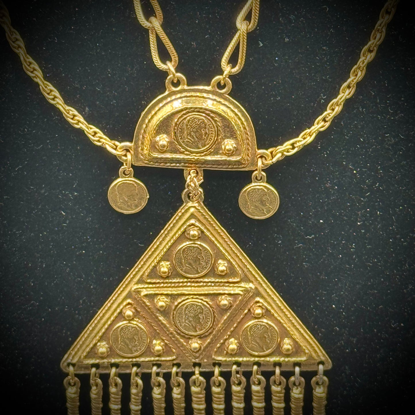 Egyptian Revival Gold Necklace with Napoleonic Coins