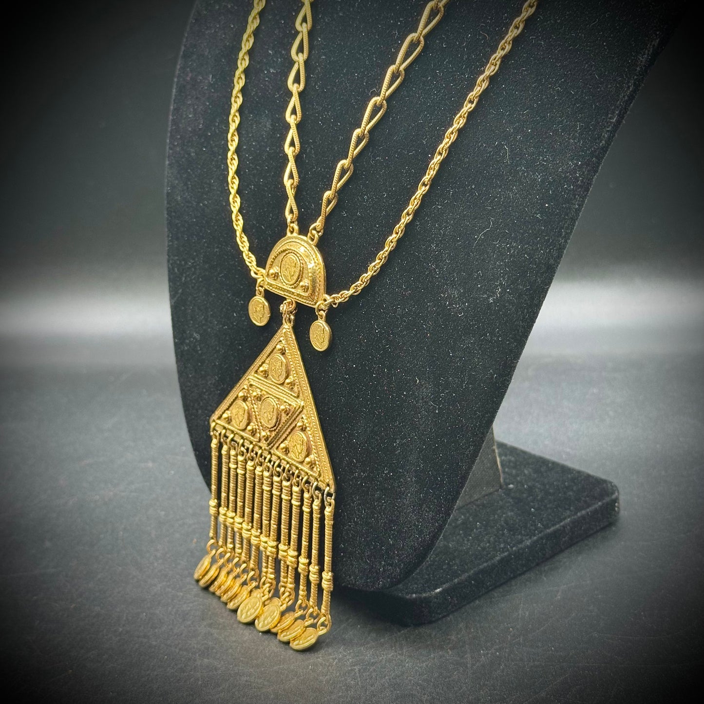 Egyptian Revival Gold Necklace with Napoleonic Coins