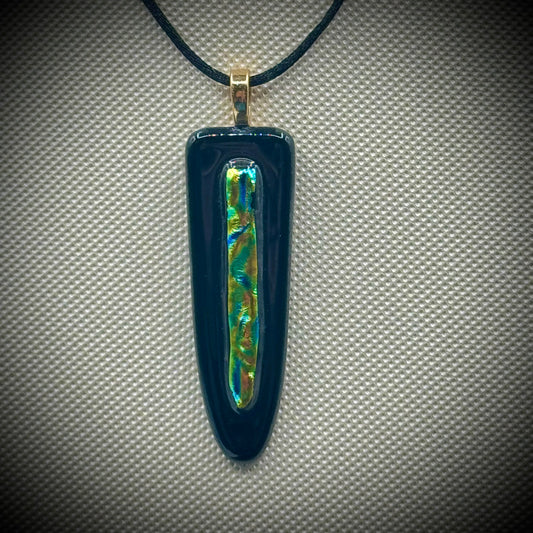 Artist Signed Dichroic Glass Pendant on Silk Cord #16