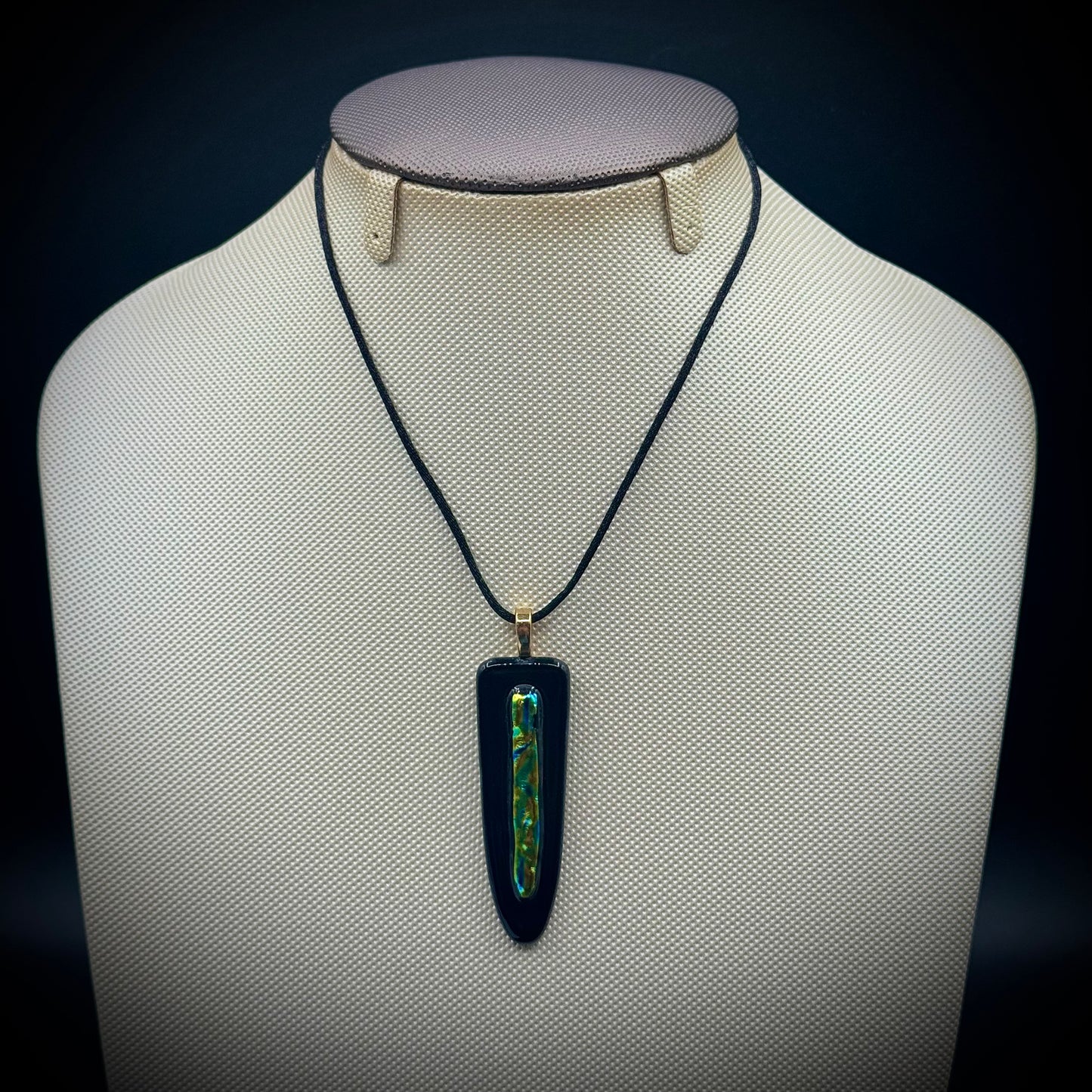 Artist Signed Dichroic Glass Pendant on Silk Cord #16