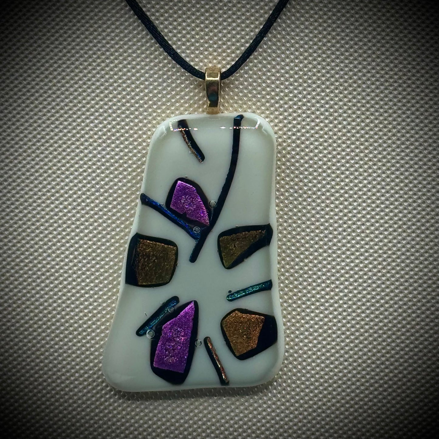 Artist Signed Dichroic Glass Pendant on Silk Cord #17
