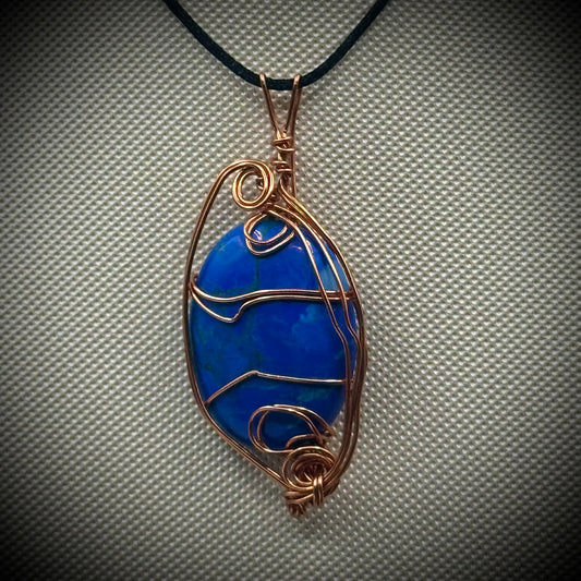 Genuine Lapis Lazuli Artisan Made Pendant on Black Silk Cord