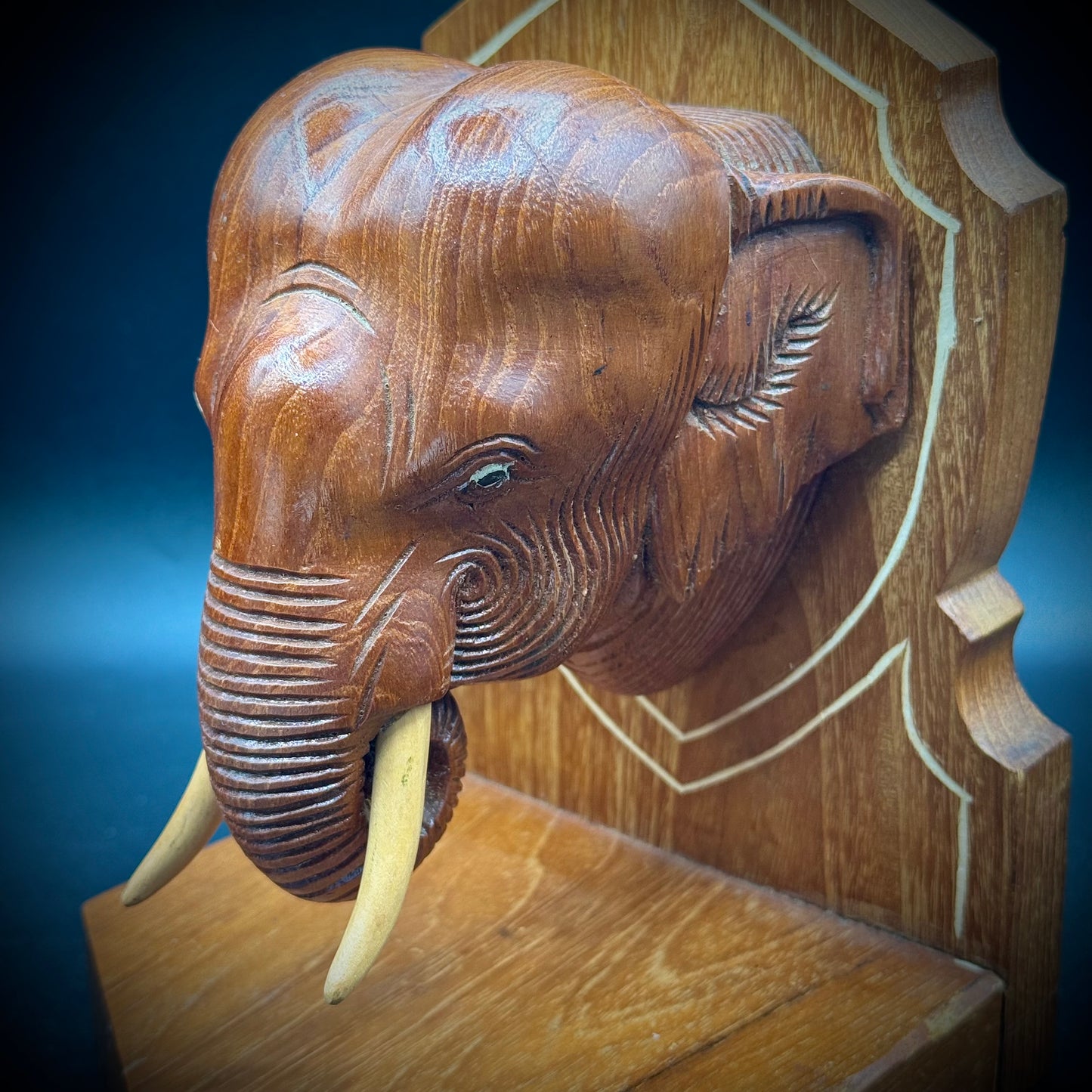Antique Wood Carved Elephant Bookends