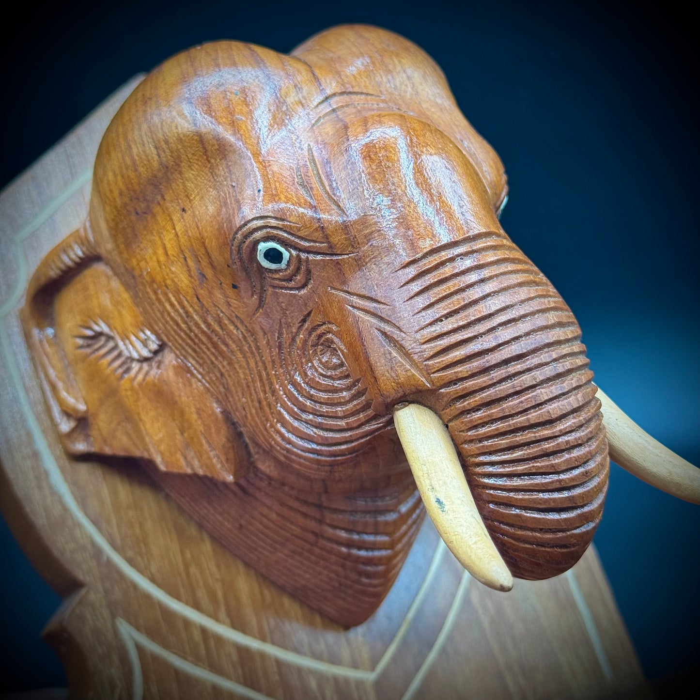 Antique Wood Carved Elephant Bookends
