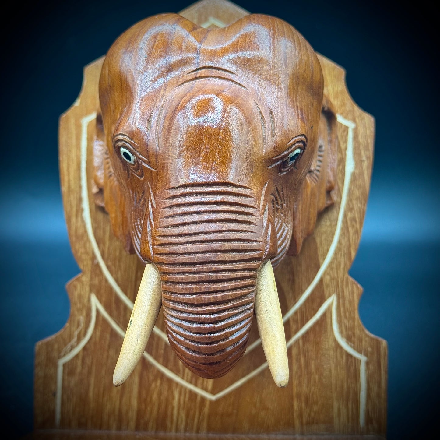 Antique Wood Carved Elephant Bookends