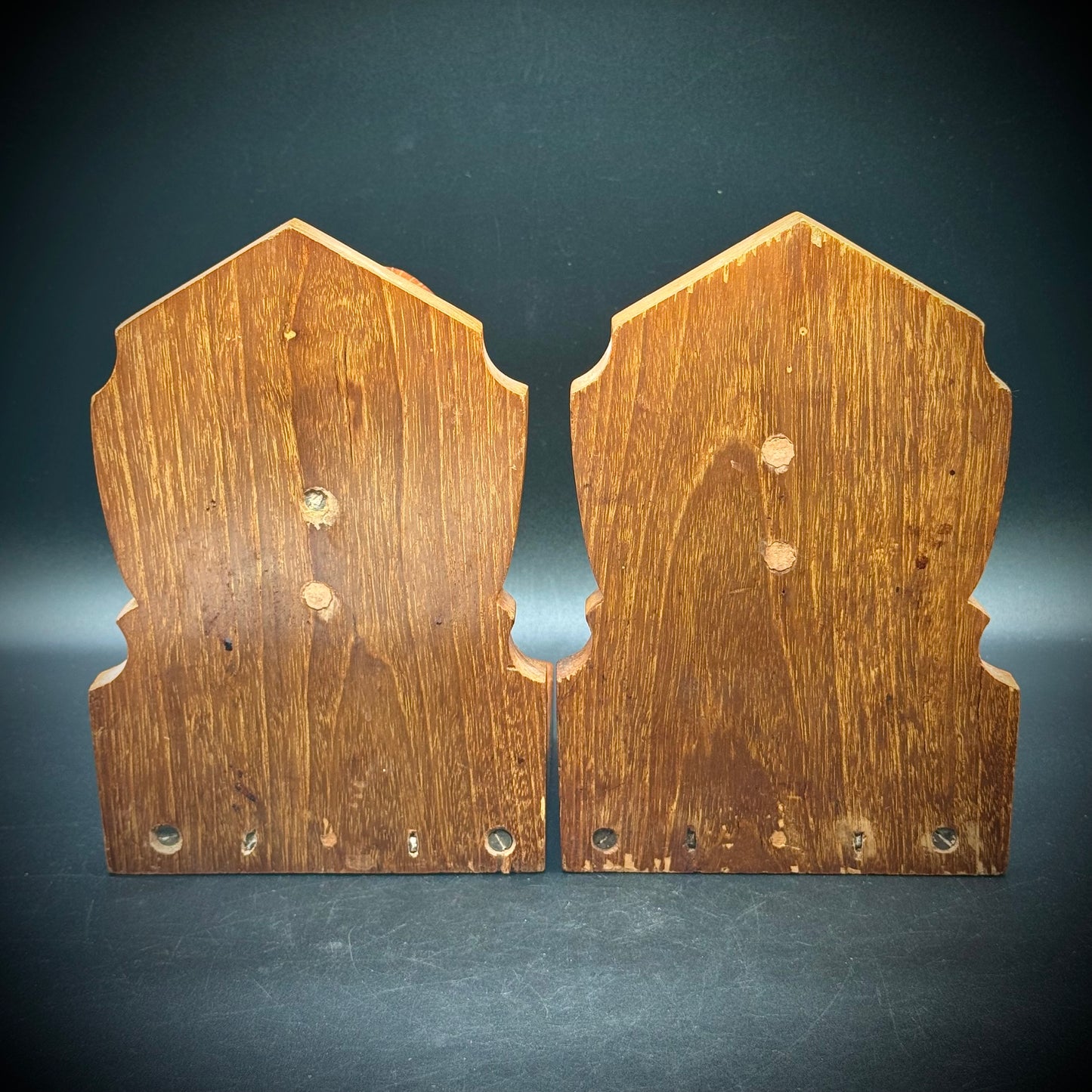 Antique Wood Carved Elephant Bookends