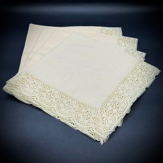 Set of Four Linen & Lace Vintage Napkins