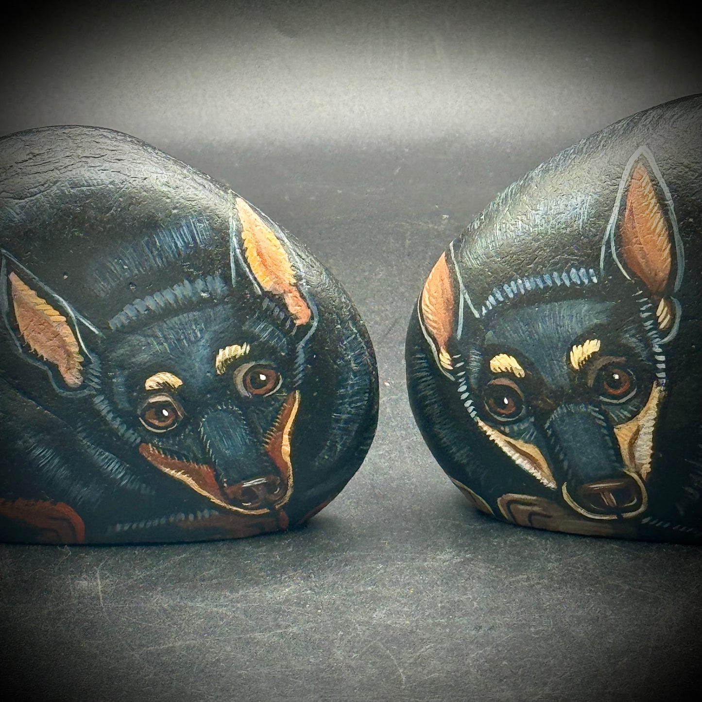 Pair of Arizona Painted Dog Stones Artist Signed M. Gilbert