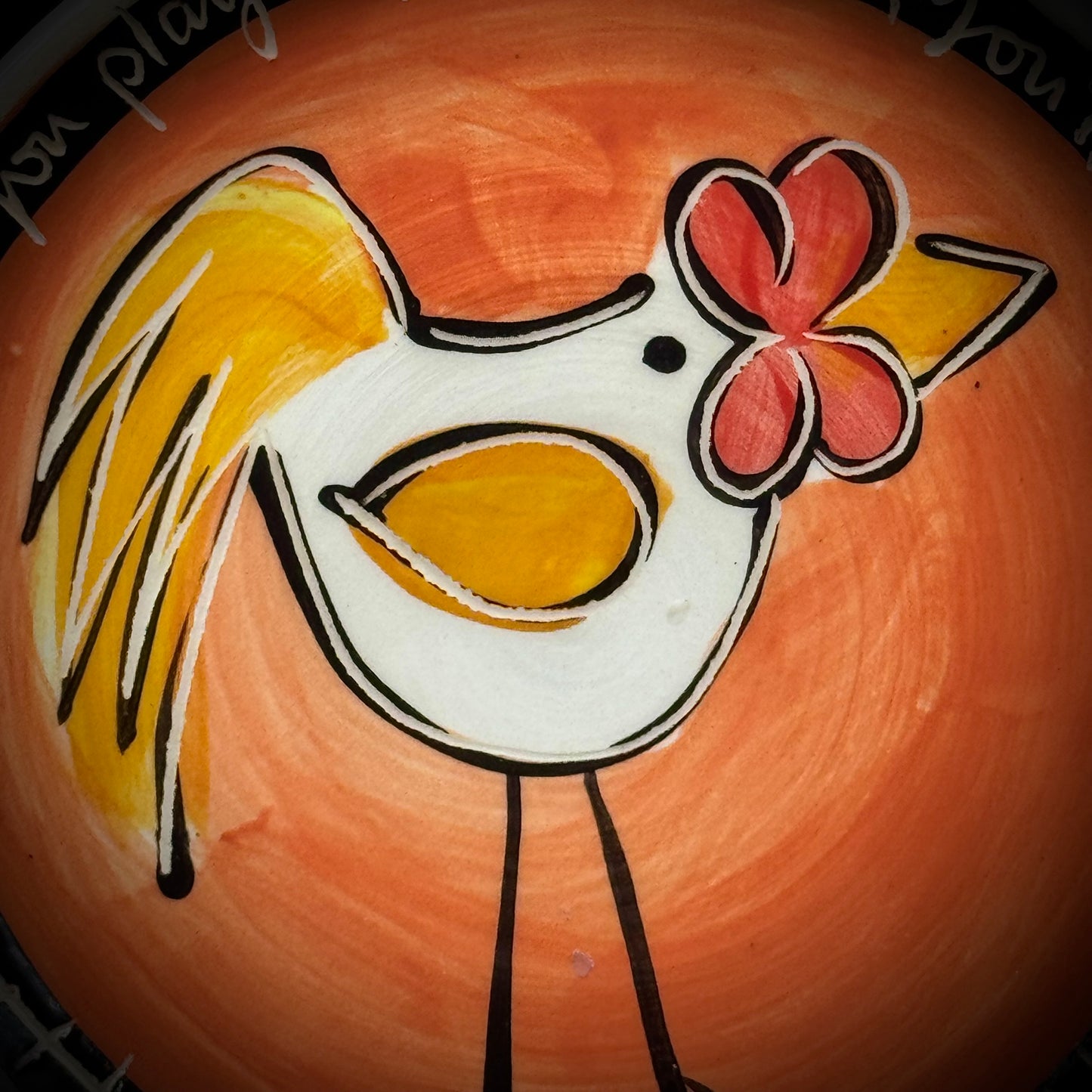 Whimsical Artist Signed Small Pottery Plate with Chicken Motif