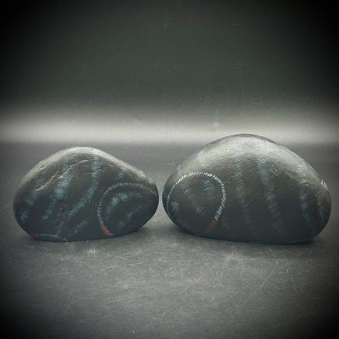 Pair of Arizona Painted Dog Stones Artist Signed M. Gilbert