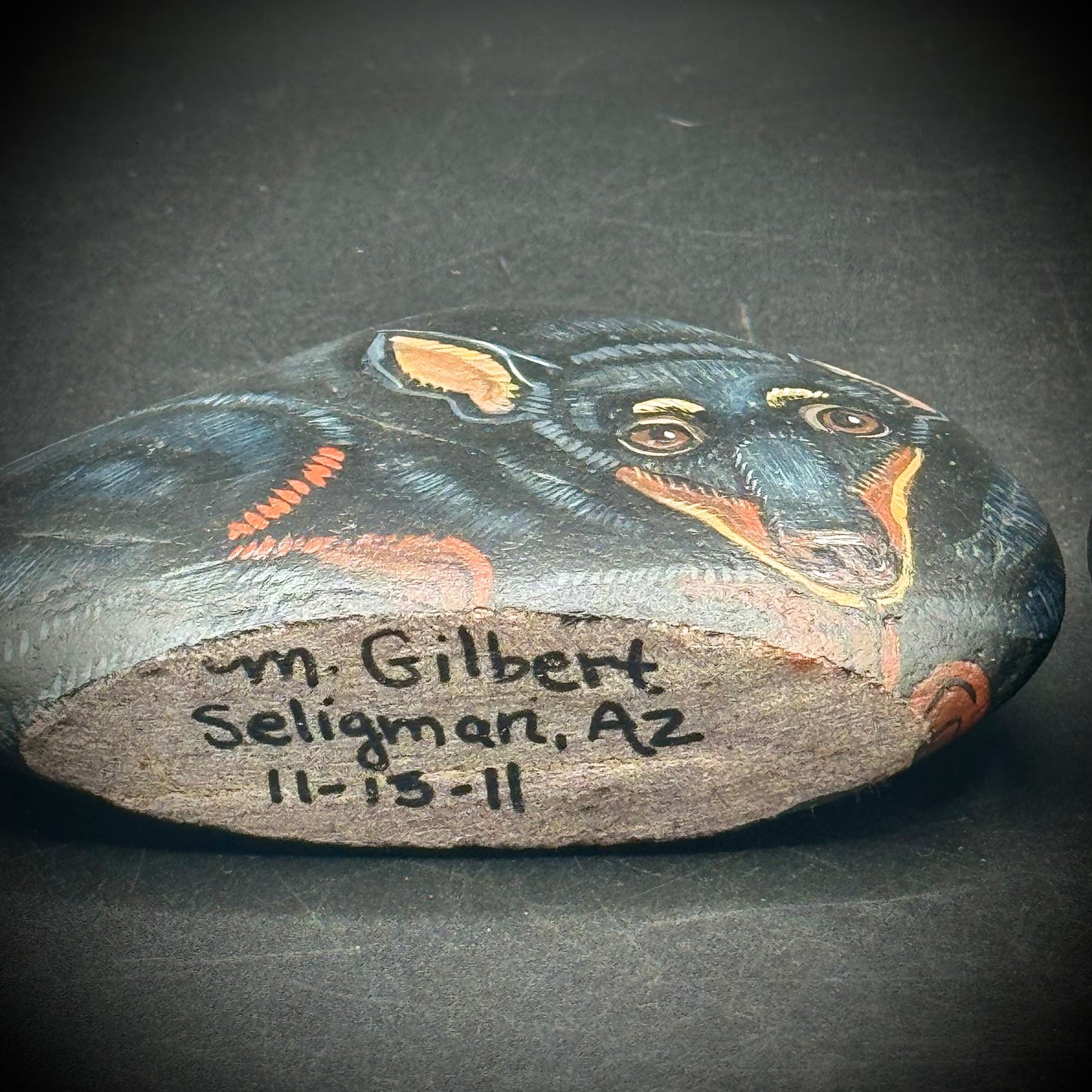 Pair of Arizona Painted Dog Stones Artist Signed M. Gilbert