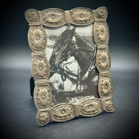 Vintage Barron Pewter Western Motif Frame with Horse Print