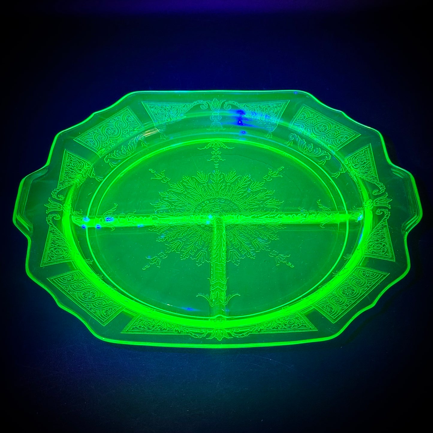 Vintage Uranium Glass Divided Dish