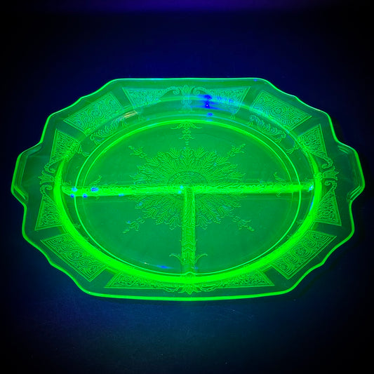Vintage Uranium Glass Divided Dish