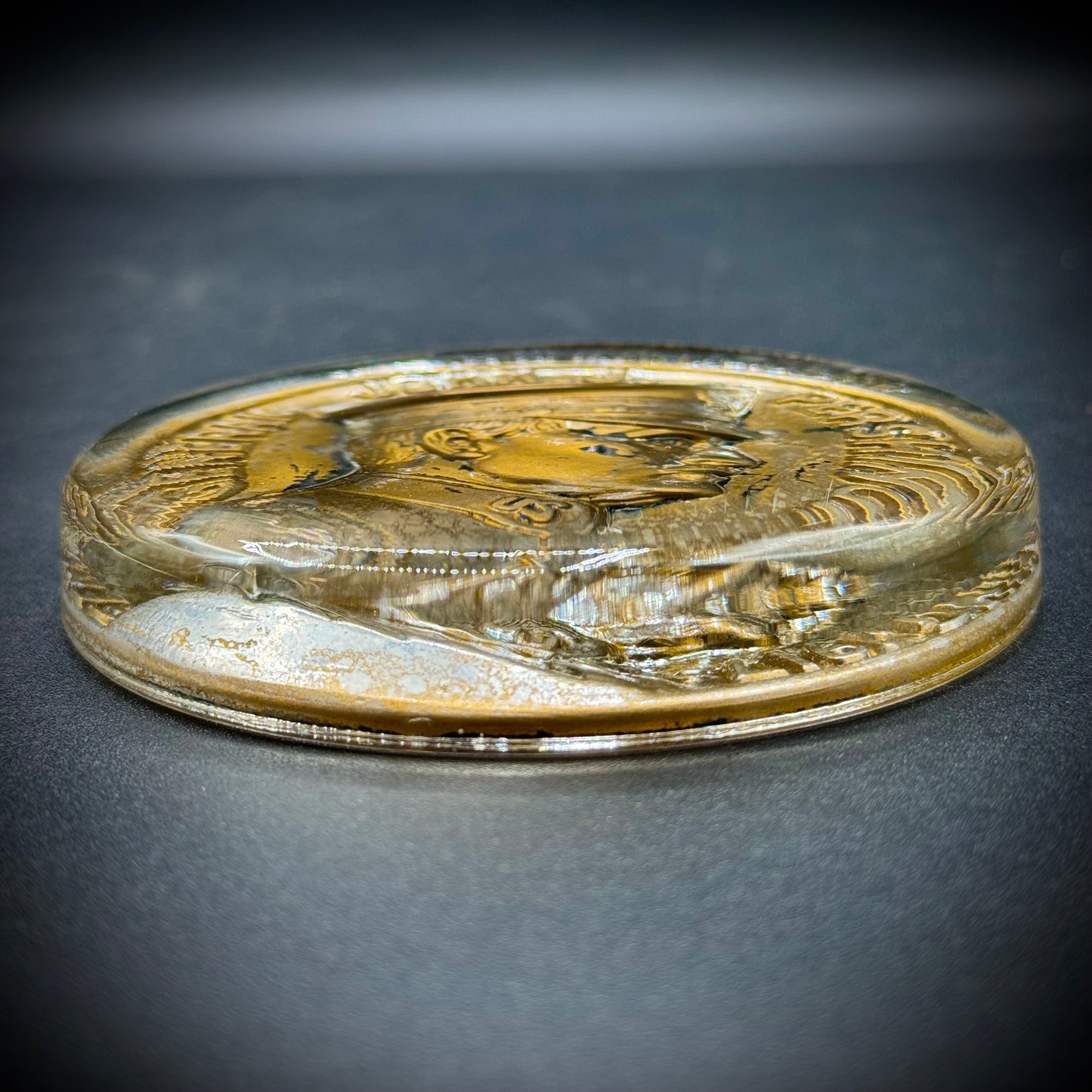 Antique 1918 General Pershing Reverse Painted Intaglio Glass Paperweight