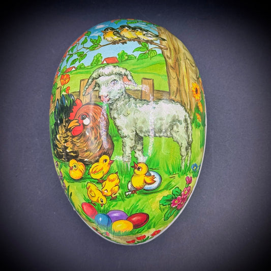 Vintage Nestler Germany Lidded Easter Egg - Lamb, Chicken & Bird Motif