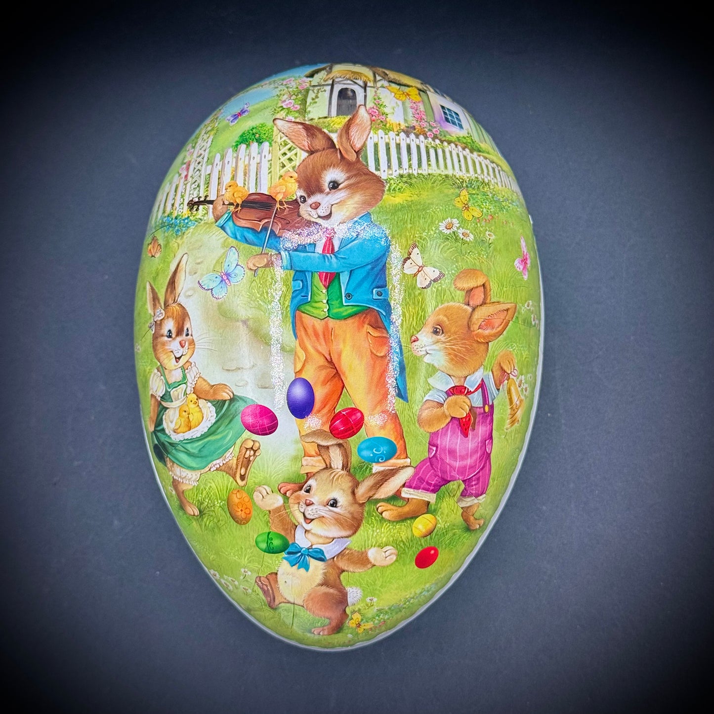 Vintage Nestler Germany Lidded Easter Egg - Whimsical Bunnies Motif