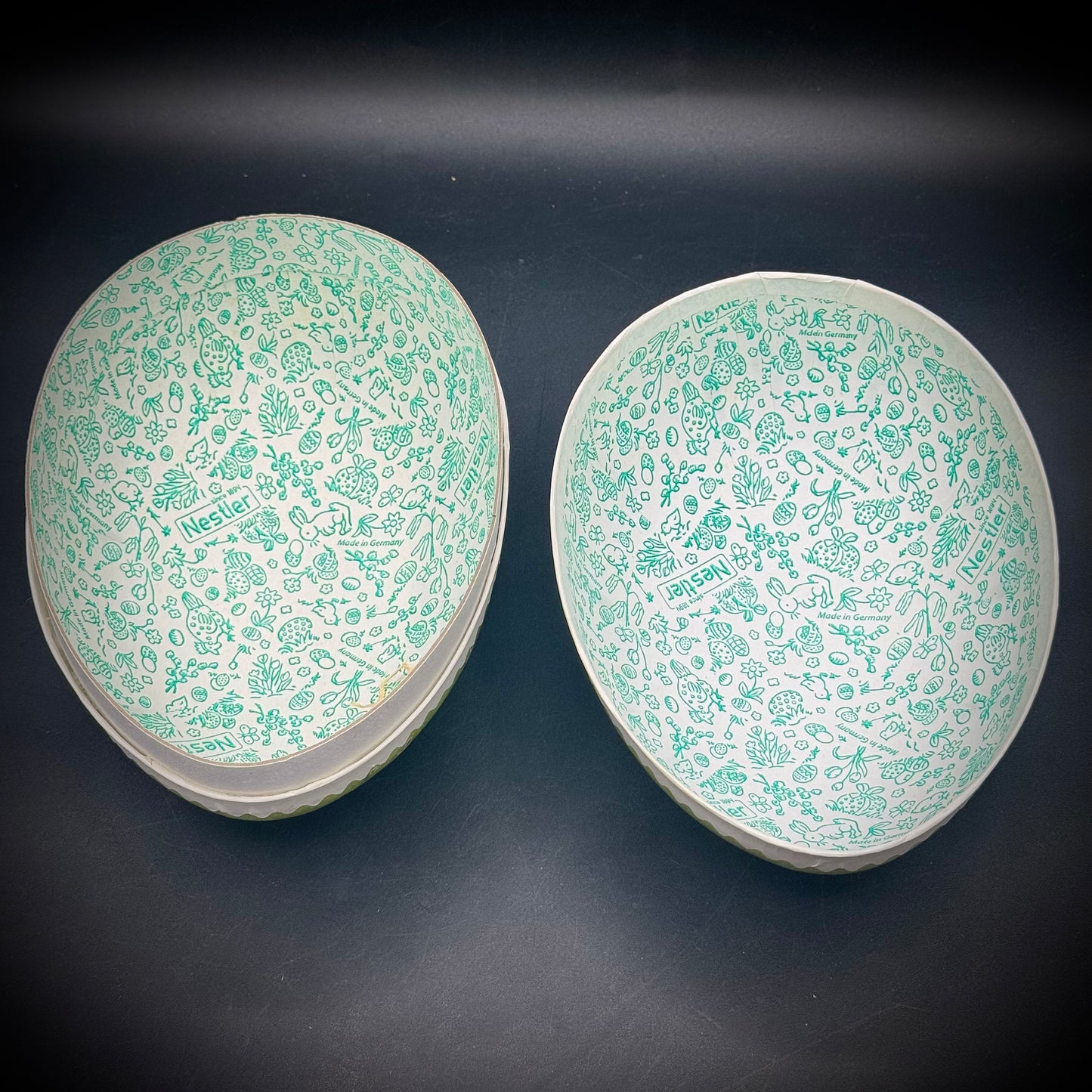 Vintage Nestler Germany Lidded Easter Egg - Whimsical Bunnies Motif