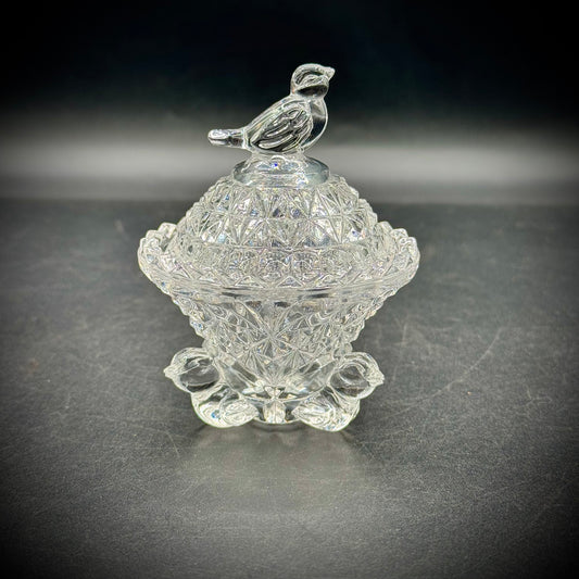 Vintage Hofbauer Cut to Clear Lidded Bird Bowl