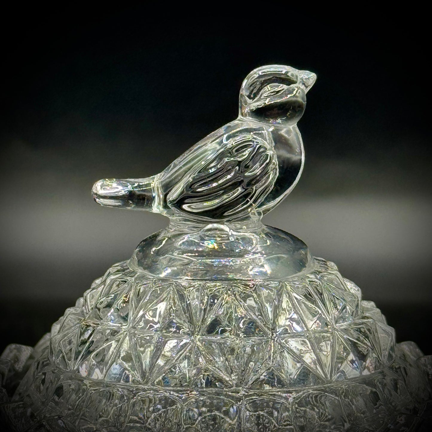 Vintage Hofbauer Cut to Clear Lidded Bird Bowl