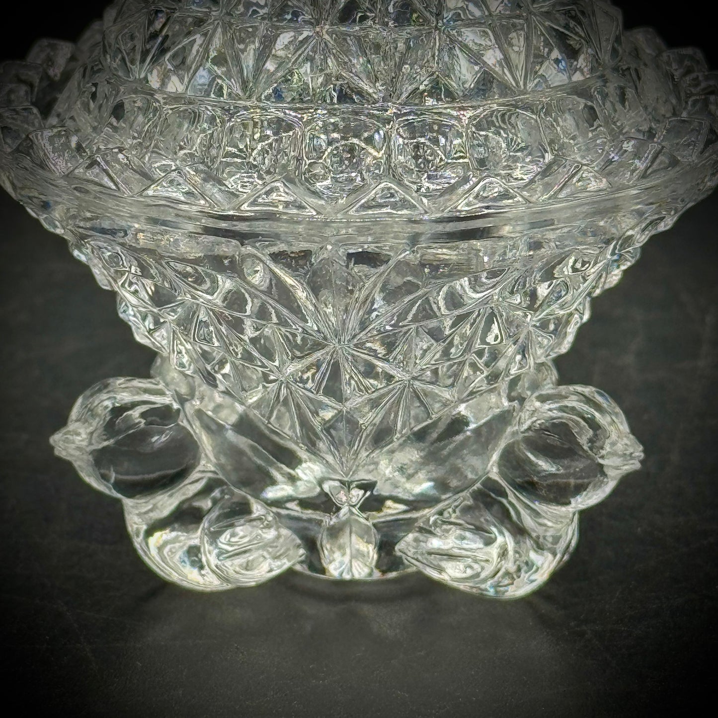 Vintage Hofbauer Cut to Clear Lidded Bird Bowl