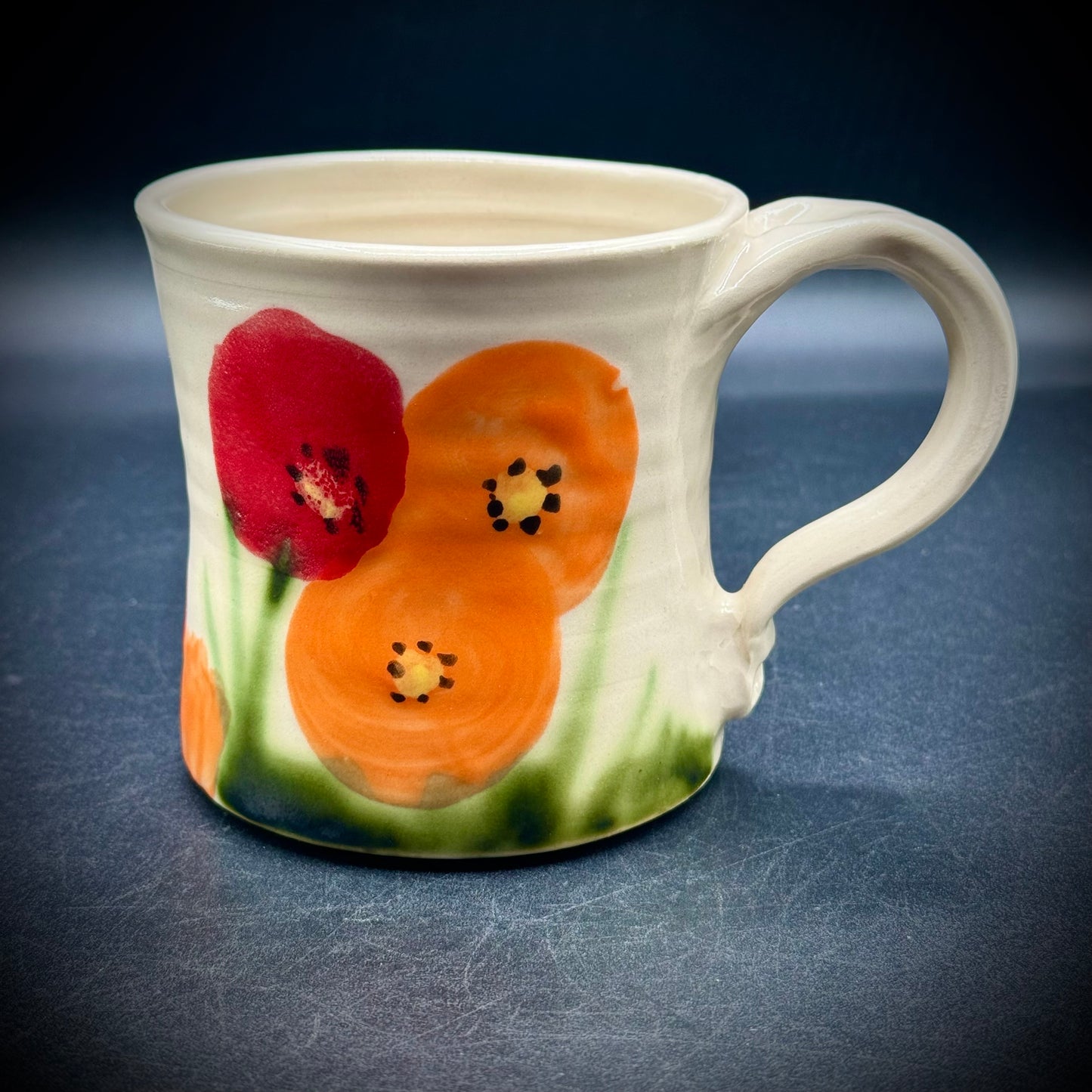 Hand Painted Signed Ceramic Poppy Mug by California Artist Will Sanford