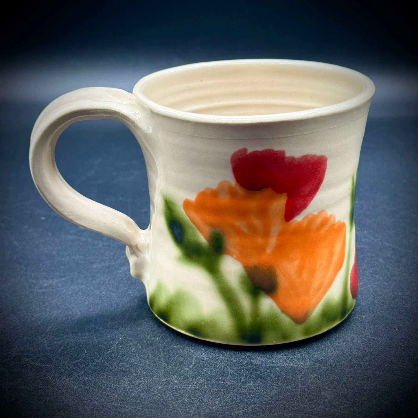 Hand Painted Signed Ceramic Poppy Mug by California Artist Will Sanford