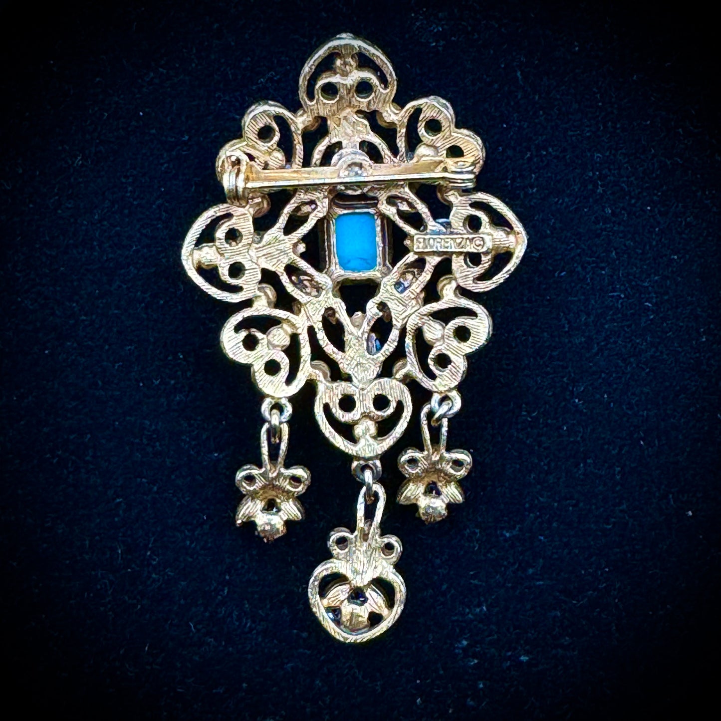 Incredible Vintage Florenza Pin with Turquoise & Seed Pearl Accents