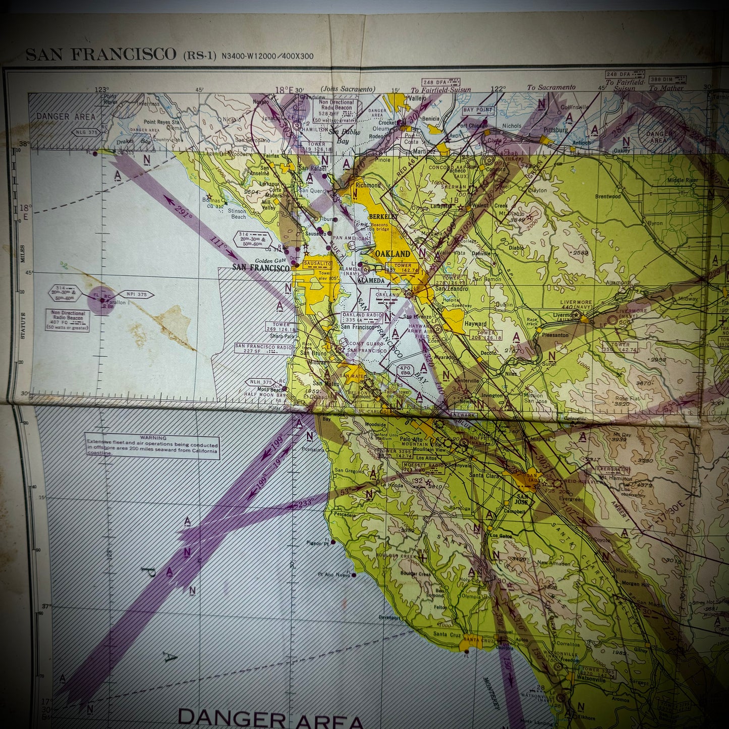 Original WWII "Jolly Roger " Bomber Group Navigation Chart "San Francisco"