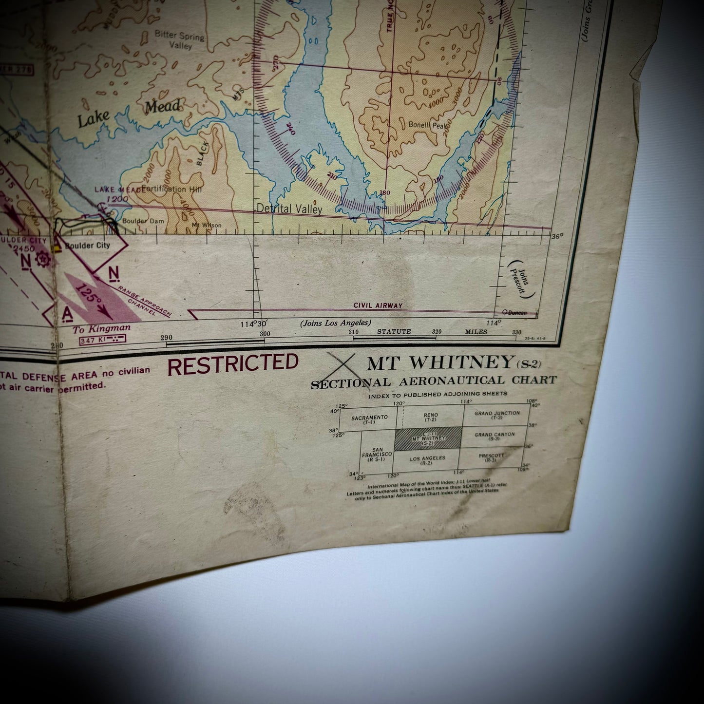 Original WWII "Jolly Roger " Bomber Group Navigation Chart "Mt. Whiney" & Las Vegas