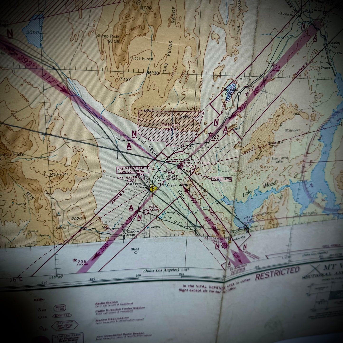 Original WWII "Jolly Roger " Bomber Group Navigation Chart "Mt. Whiney" & Las Vegas