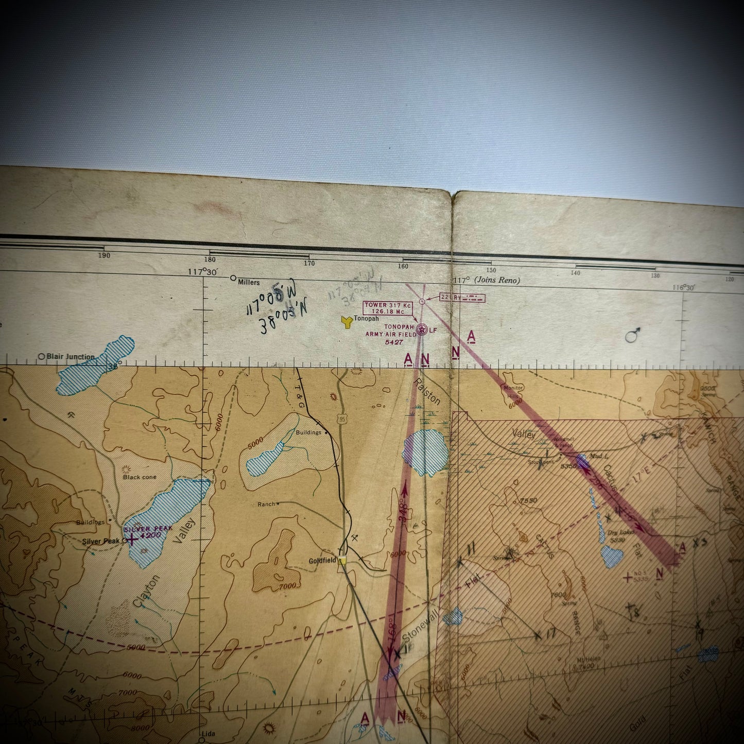 Original WWII "Jolly Roger " Bomber Group Navigation Chart "Mt. Whiney" & Las Vegas