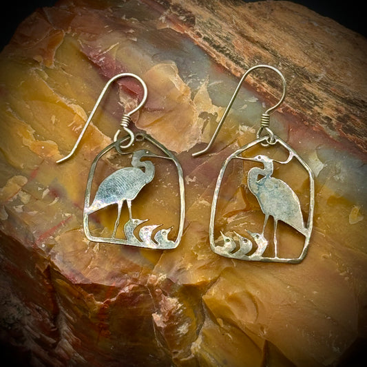 Sterling Silver Crane & Chicks Earrings