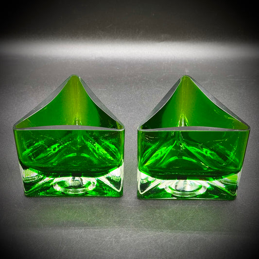 Pair of Emerald Glass Votives