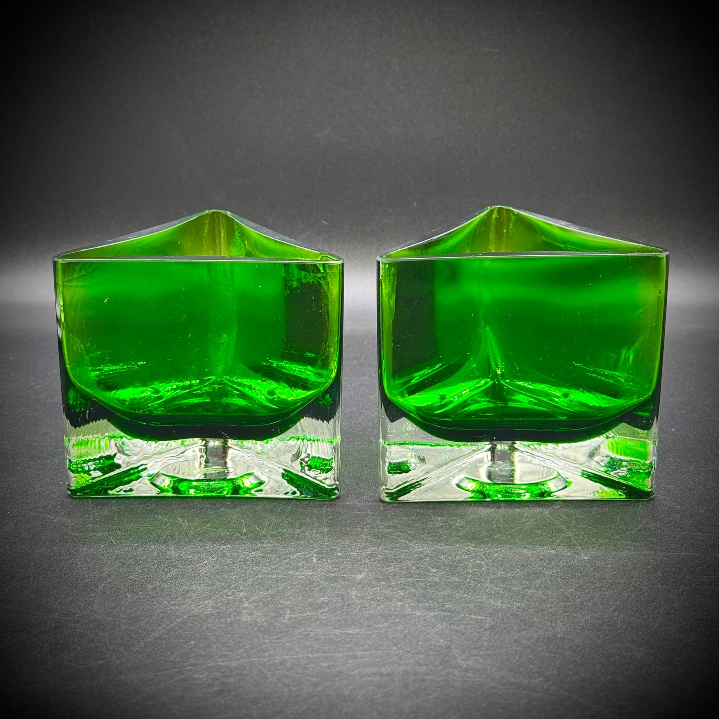 Pair of Emerald Glass Votives