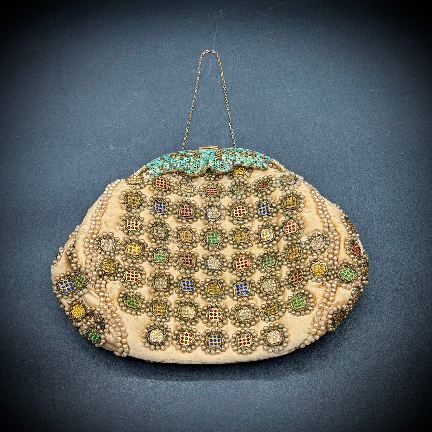 Antique Jolles Faux Pearl, Rhinestones and Beaded Purse