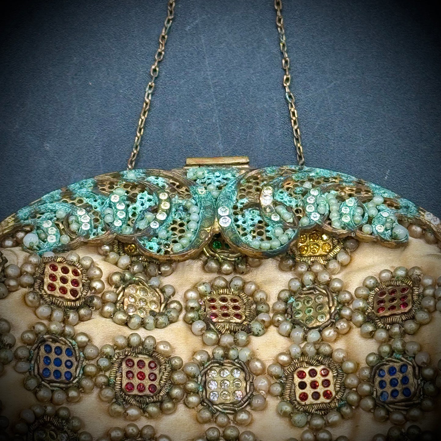 Antique Jolles Faux Pearl, Rhinestones and Beaded Purse