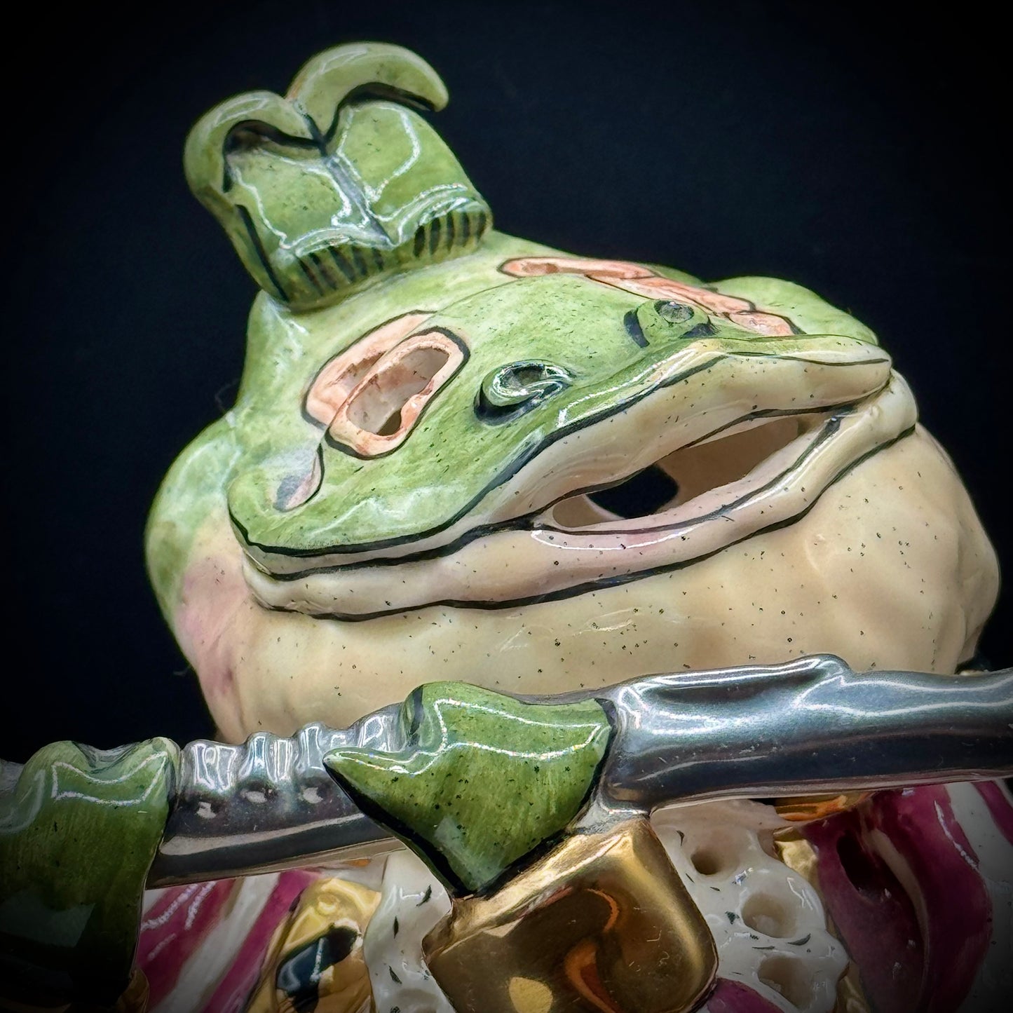 Vintage 2003 Whimsical Large Blue Sky Frog Prince Votive