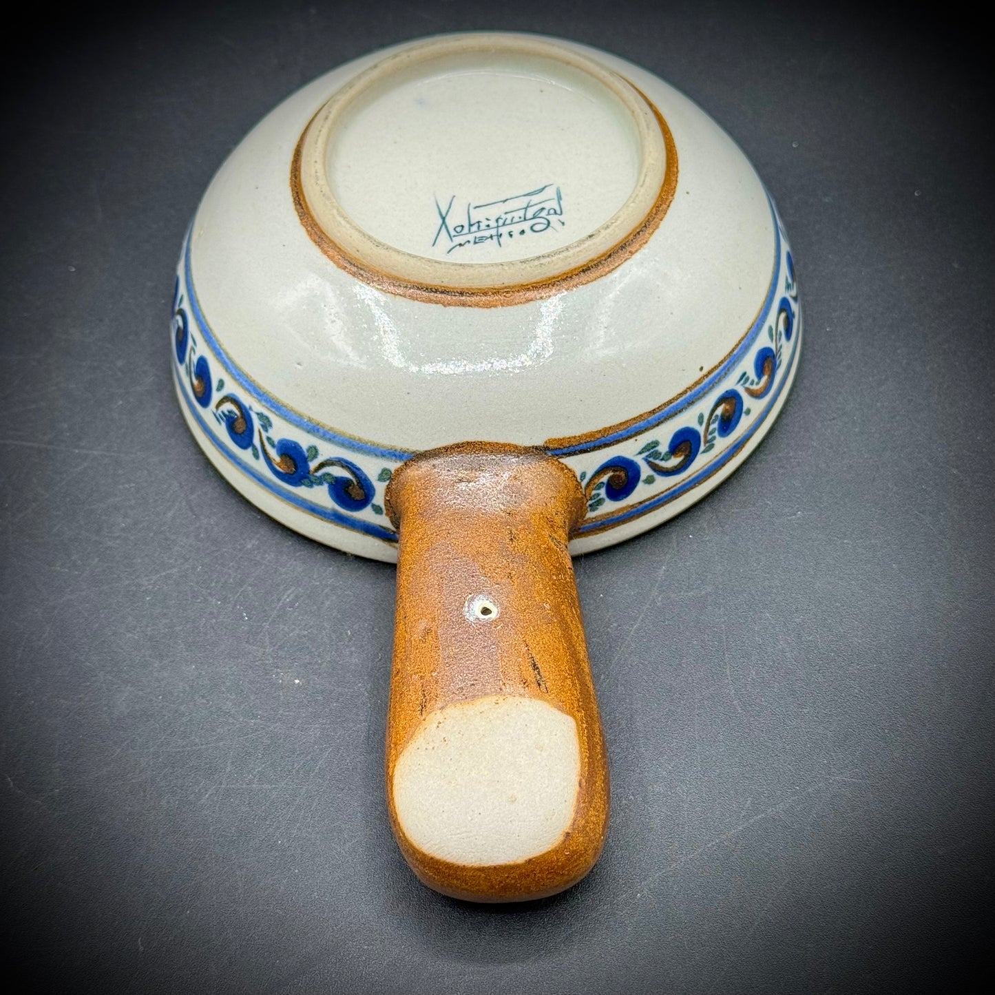 Artist Signed Tonala Bowl with Solid Brown Handle