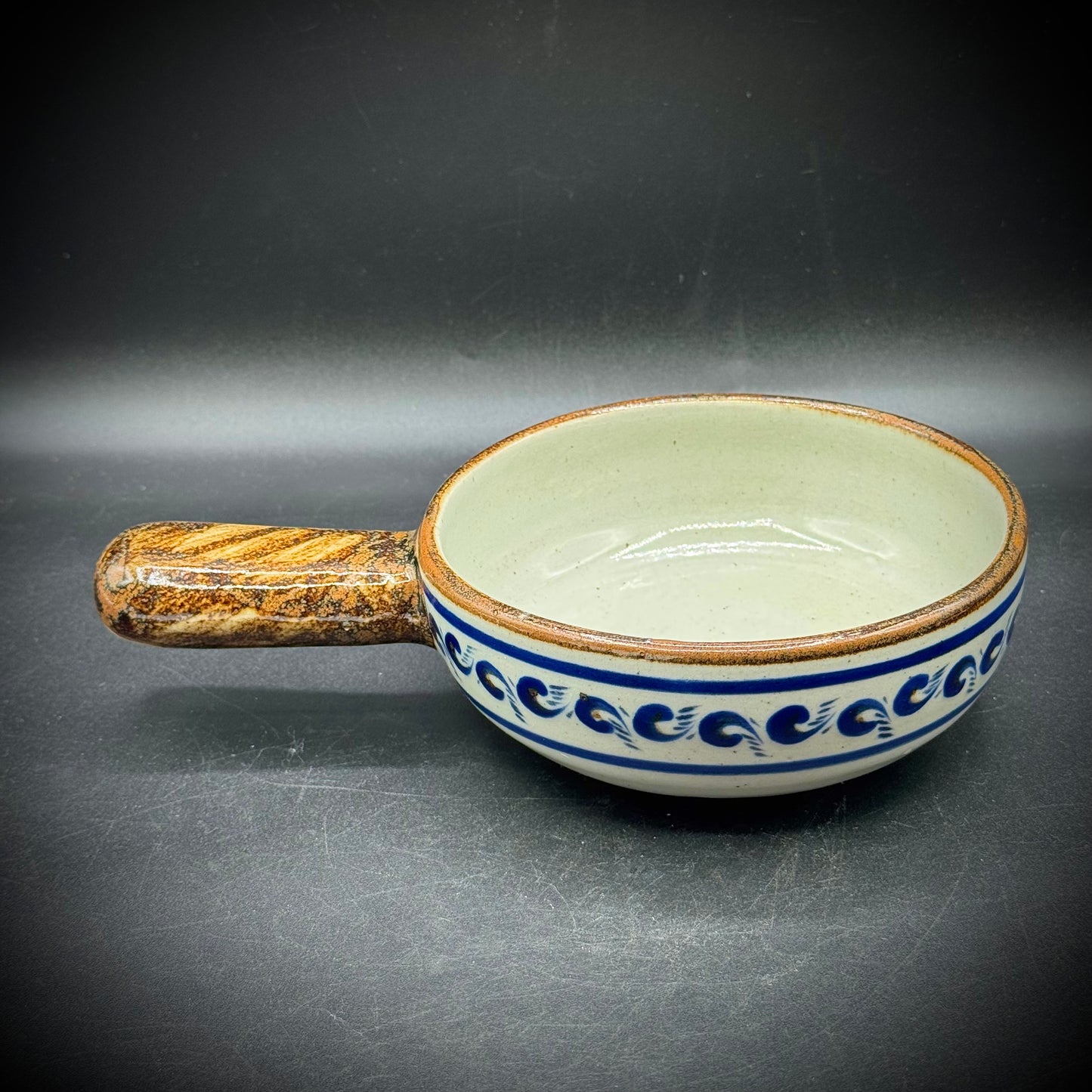 Artist Signed Tonala Bowl with Textured Brown Handle