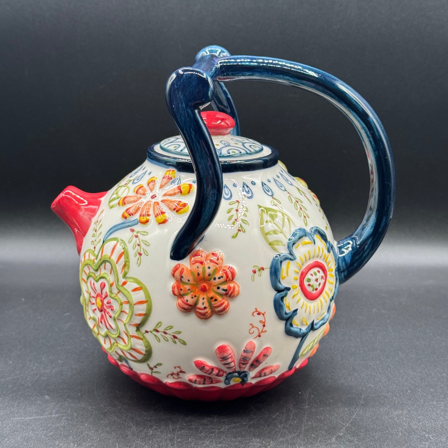 Anthropologie Tri-Handle Embossed Colorful Tea Pot