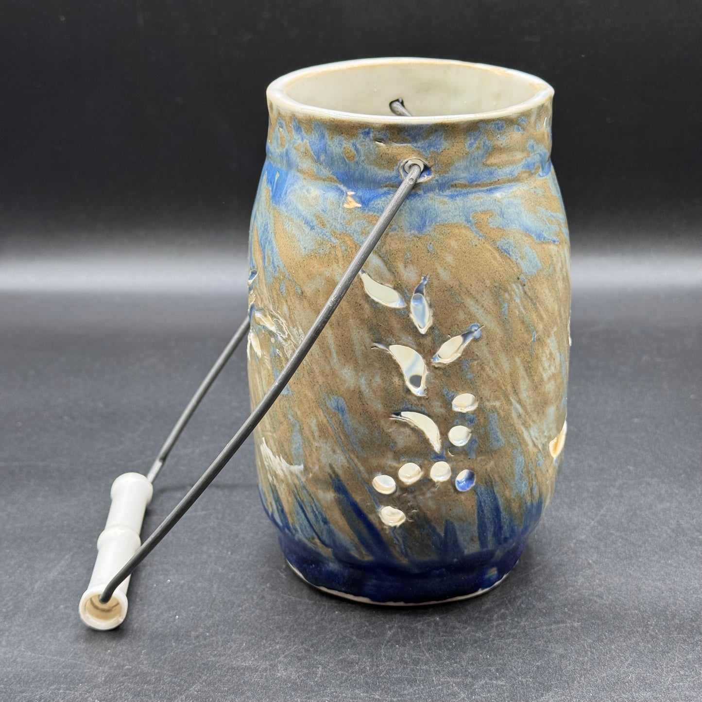 Hand Made & Artist Signed Pottery Lantern w/Handle