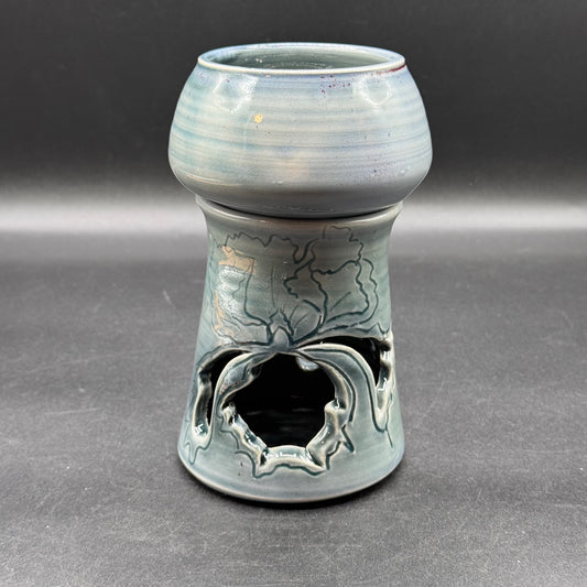 Artist Dual Signed Blue Pottery Ceramic Warmer