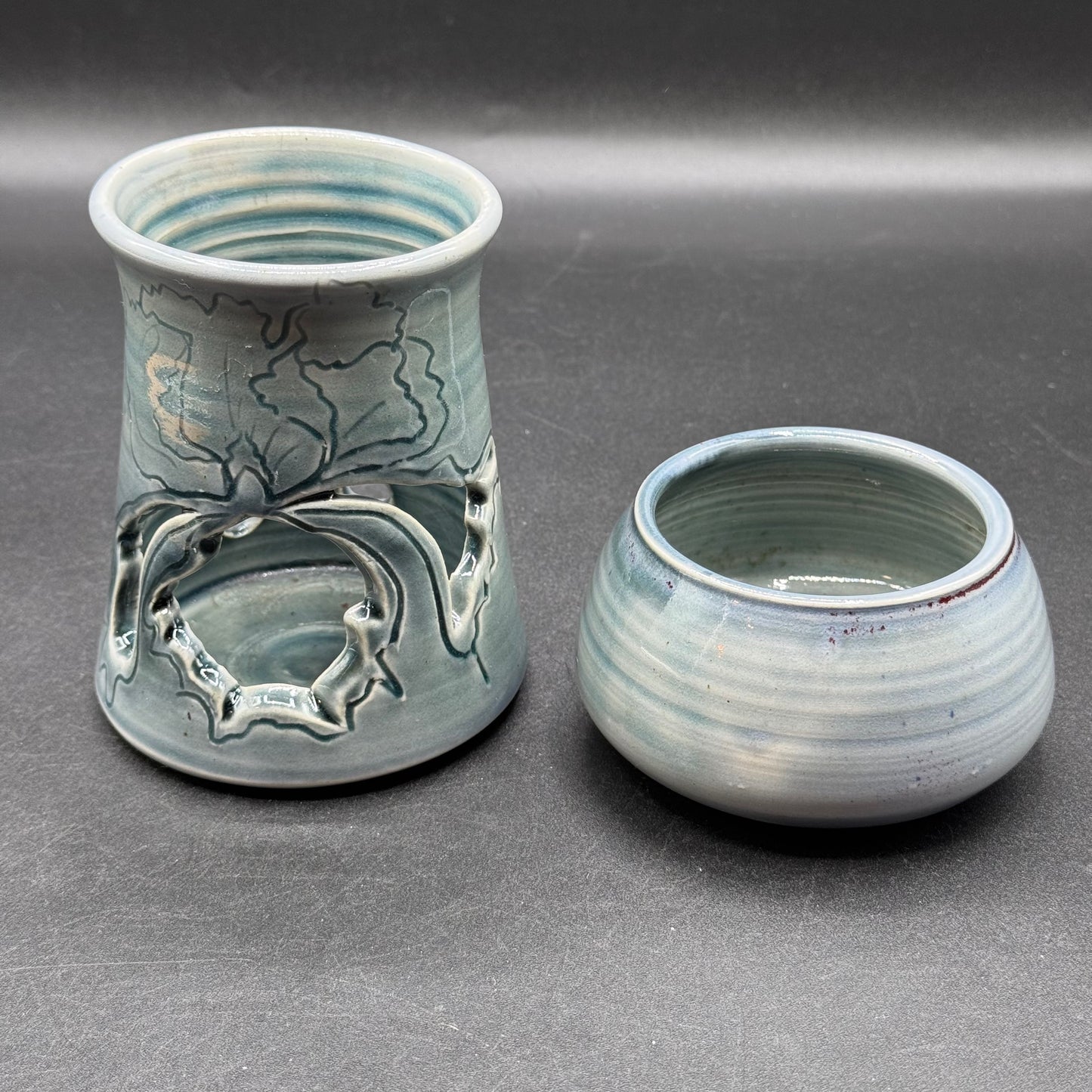Artist Dual Signed Blue Pottery Ceramic Warmer