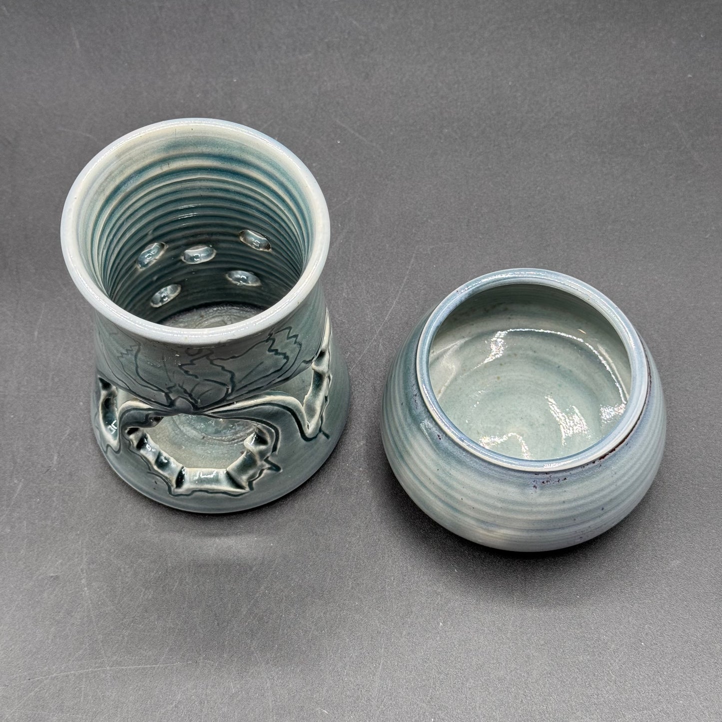 Artist Dual Signed Blue Pottery Ceramic Warmer