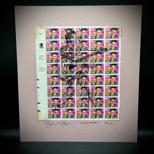 Artist Brian Morger "Fifties Rocker" Elvis Stamp Art Signed and Numbered 1993