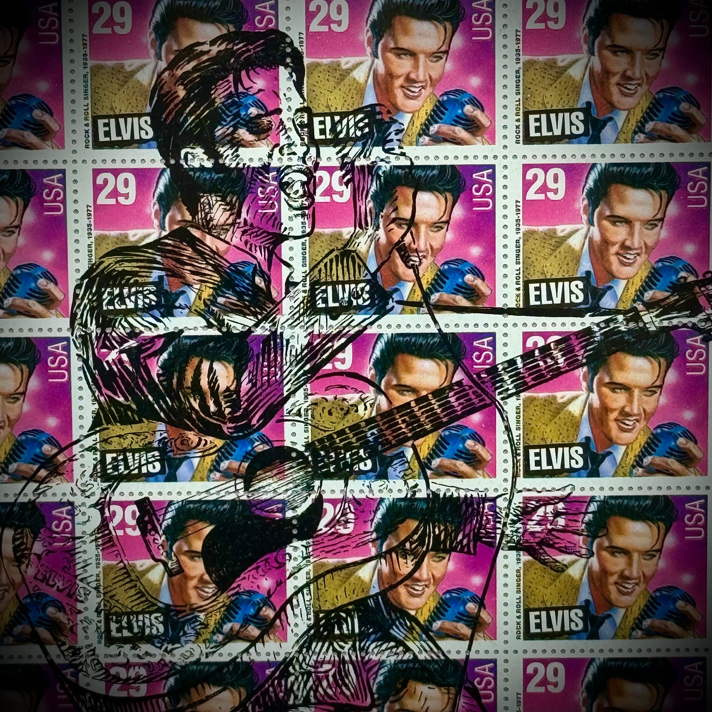 Artist Brian Morger "Fifties Rocker" Elvis Stamp Art Signed and Numbered 1993