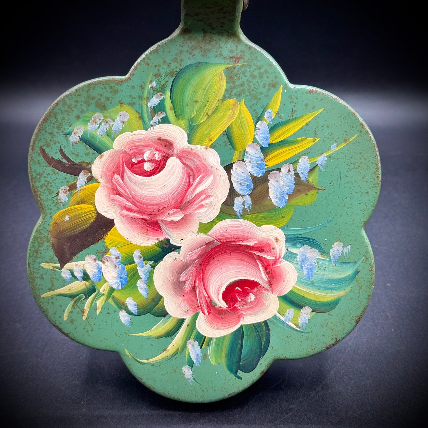 Vintage Plymouth Tole Painted Flower Motif Silent Butler