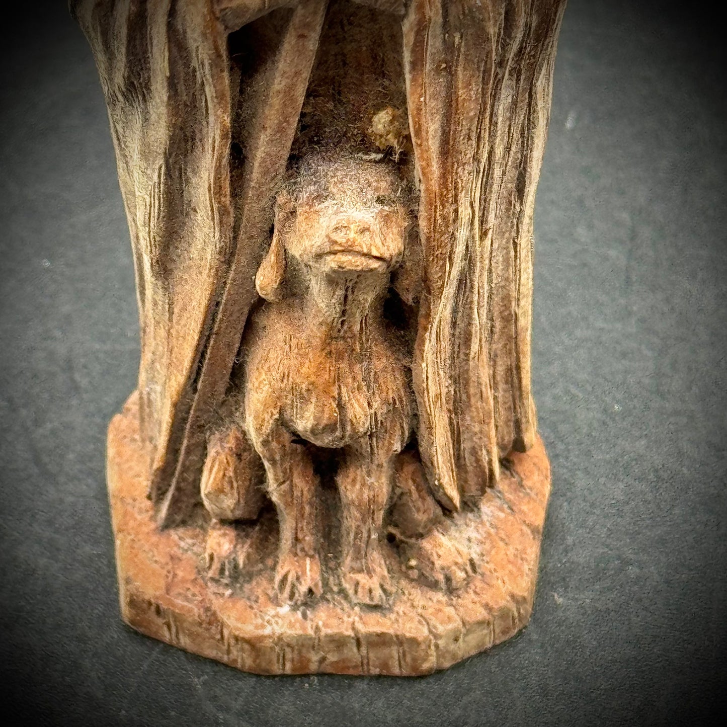 Antique Hand Carved Artist Signed Wood Figure - Man with Dog