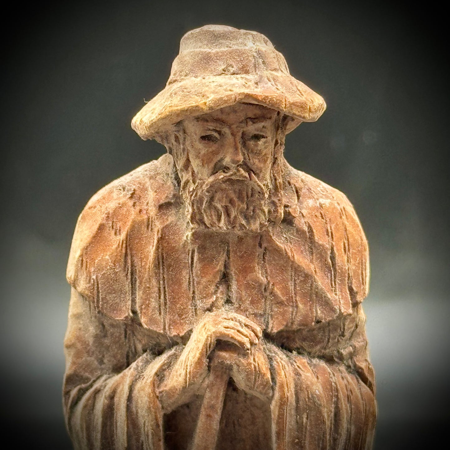 Antique Hand Carved Artist Signed Wood Figure - Man with Dog